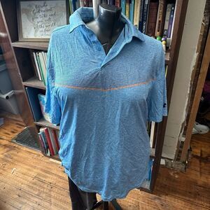Under Armour blue orange striped loose fit heat gear polo shirt